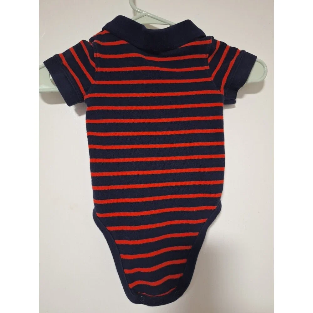 Baby Gap Boys Polo Romper 18-24 Months Navy Blue Red Striped Bodysuit‎